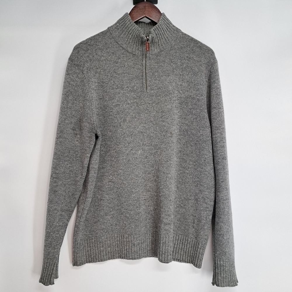 Bonobos 100% Lambswool Gray High Neck Quarter Zip Pullover Sweater